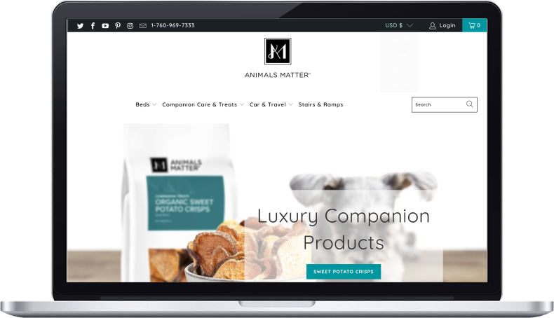 Animals Matter website above the fold screenshot on a laptop