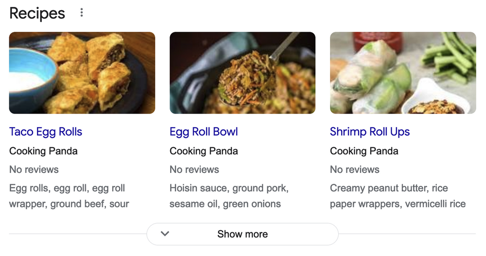 Recipe Rich Results in Google for cookingpanda.com