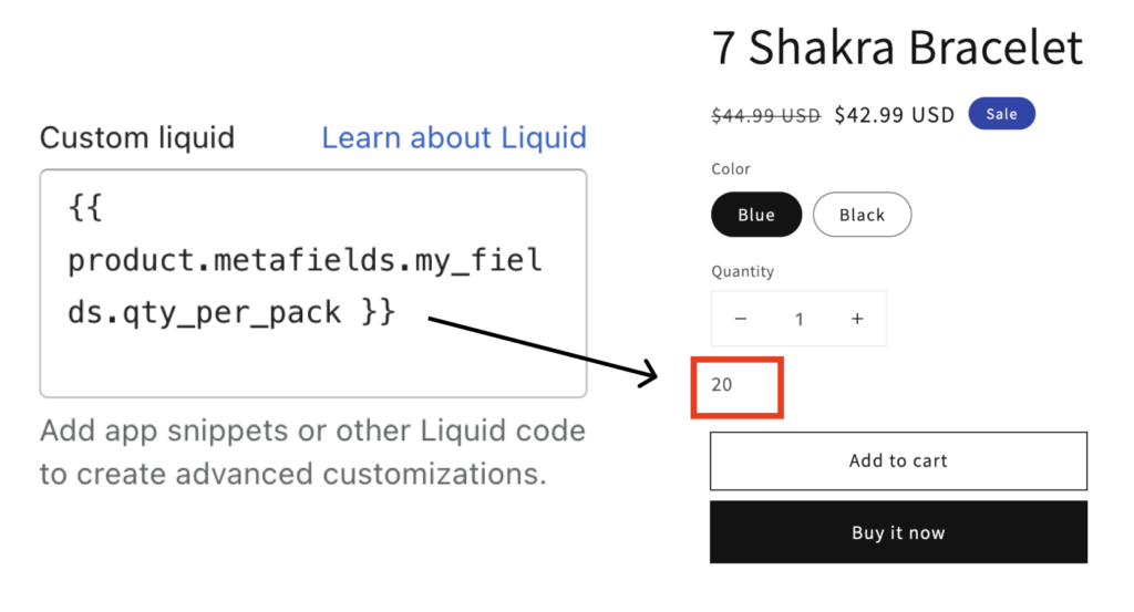 Liquid code for metafield displayed visually