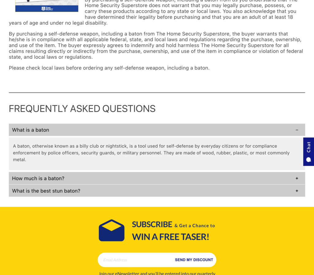 The Home Security Superstore FAQ with questions like "what is a baton"