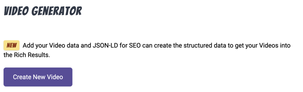 Video Generator page with a button that says Create New Video.